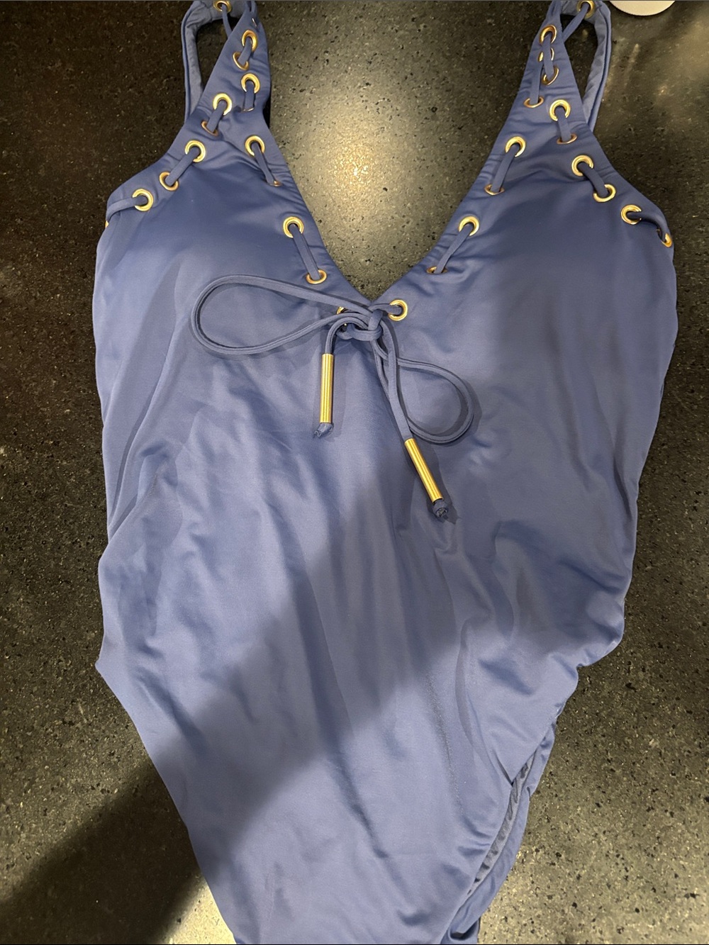 BCBG One-Piece Swimsuit in Periwinkle with Lace-Up Detail